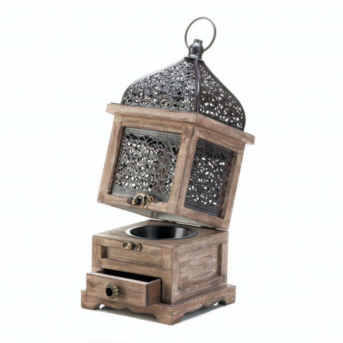 Large Flip-Top Wooden Candle Lantern - 14" - Black and Brown