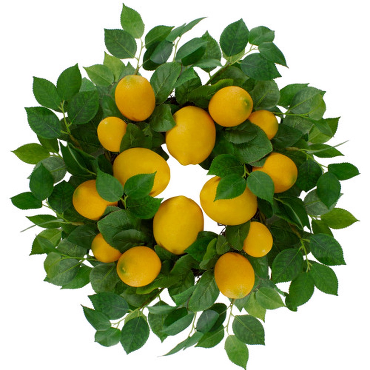 Lemons and Leaves Artificial Spring Wreath, Yellow - 18-Inch