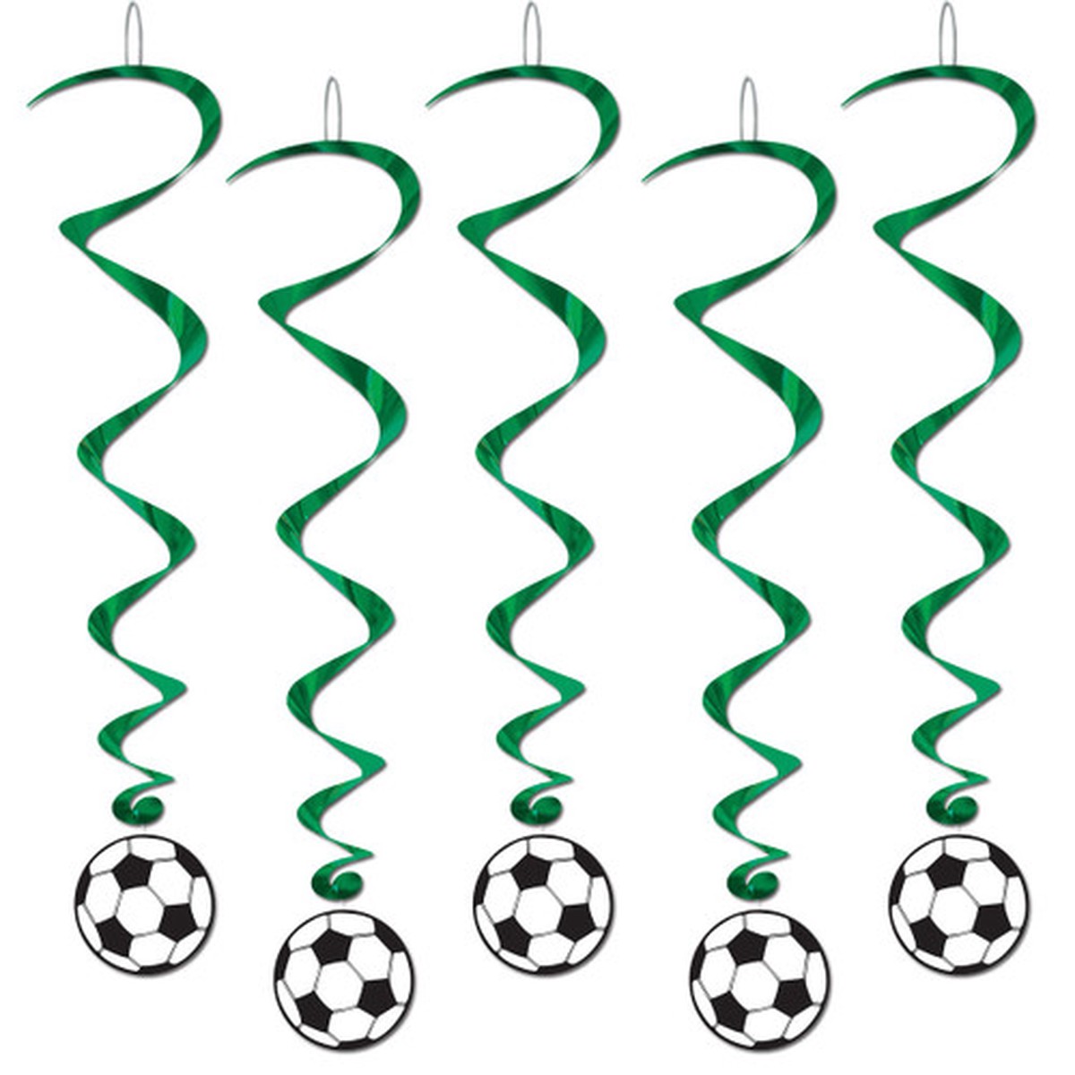 Pack of 6 Green and White Soccer Ball with Dizzy Dangler Hanging Party Decors 40"