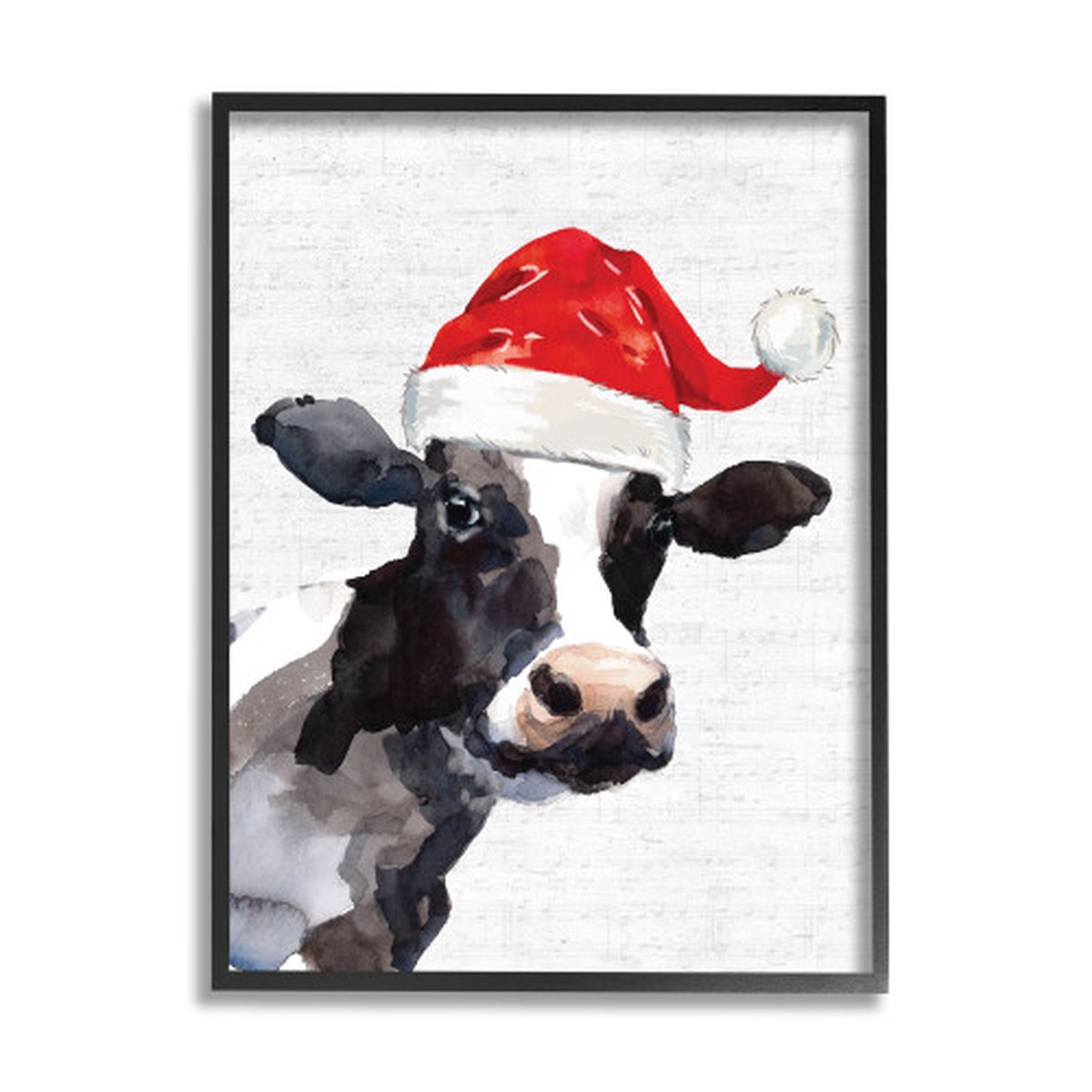 Red and Black Farm Cow Santa Claus Hat XXL Framed Christmas Wall Art 30" x 24"