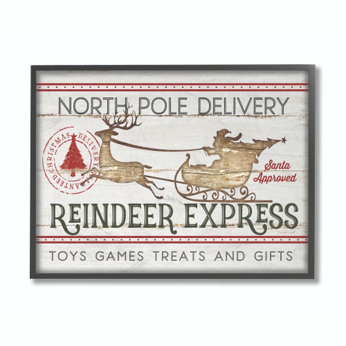 Red and Black North Pole Delivery Christmas Oversized Framed Wall Art 16" x 20"