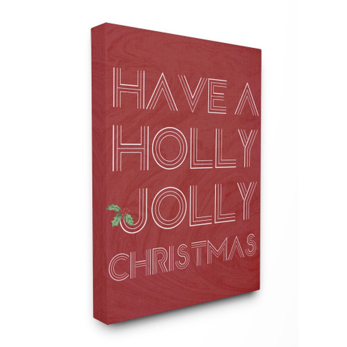 Red and White Holly Jolly Christmas Rectangular Canvas Stretched Wall Art Decor 20" x 16"