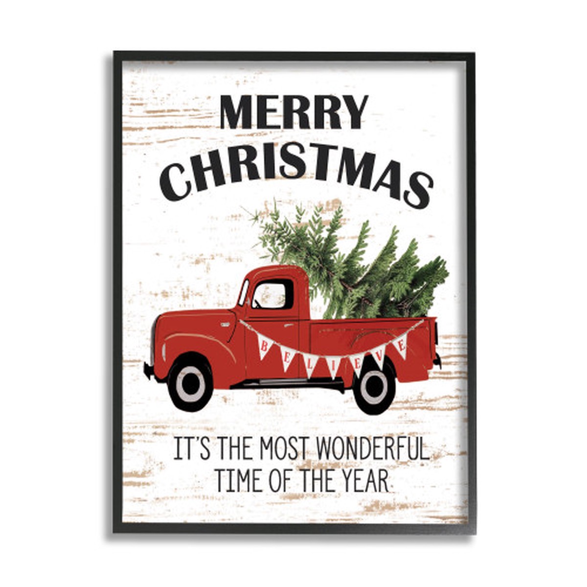 Red and White Merry Christmas Truck XXL Black Framed Giclee Texturized Wall Art 30" x 24"