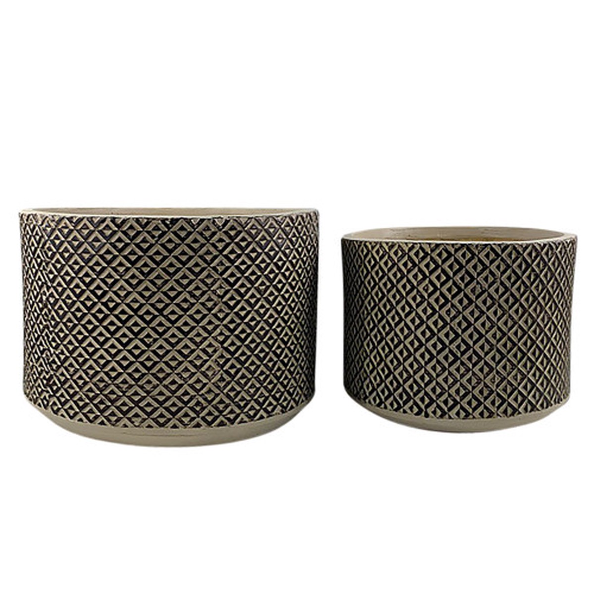 Set of 2 Gray Tribal Decorative Planters 13"