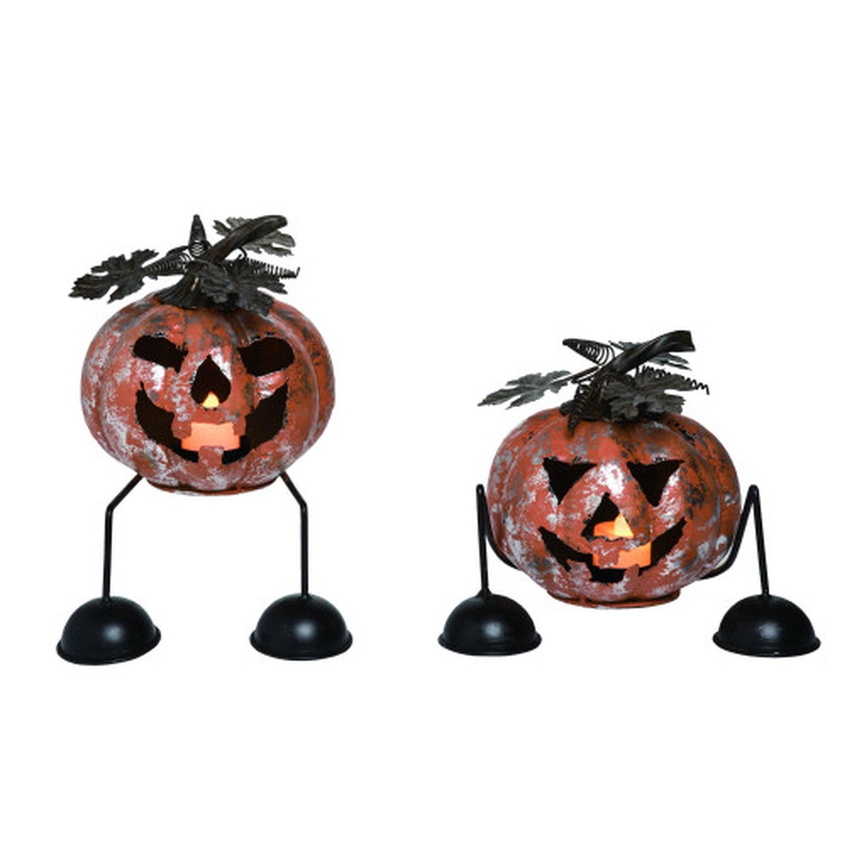 Set of 2 Rustic Jack-O-Lantern Halloween Decorations 8"