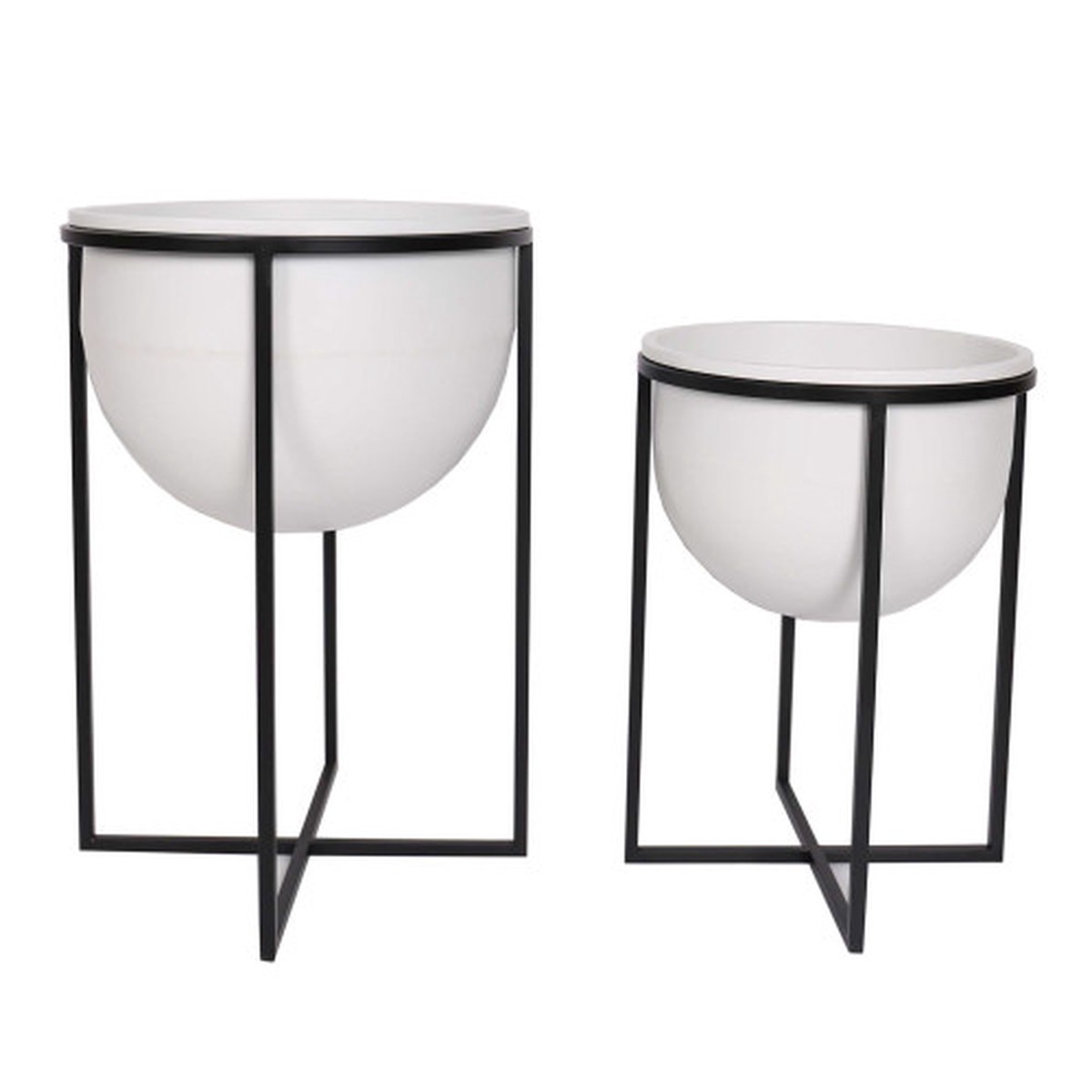 Set of 2 White and Black Dome Planters with Stand 19"