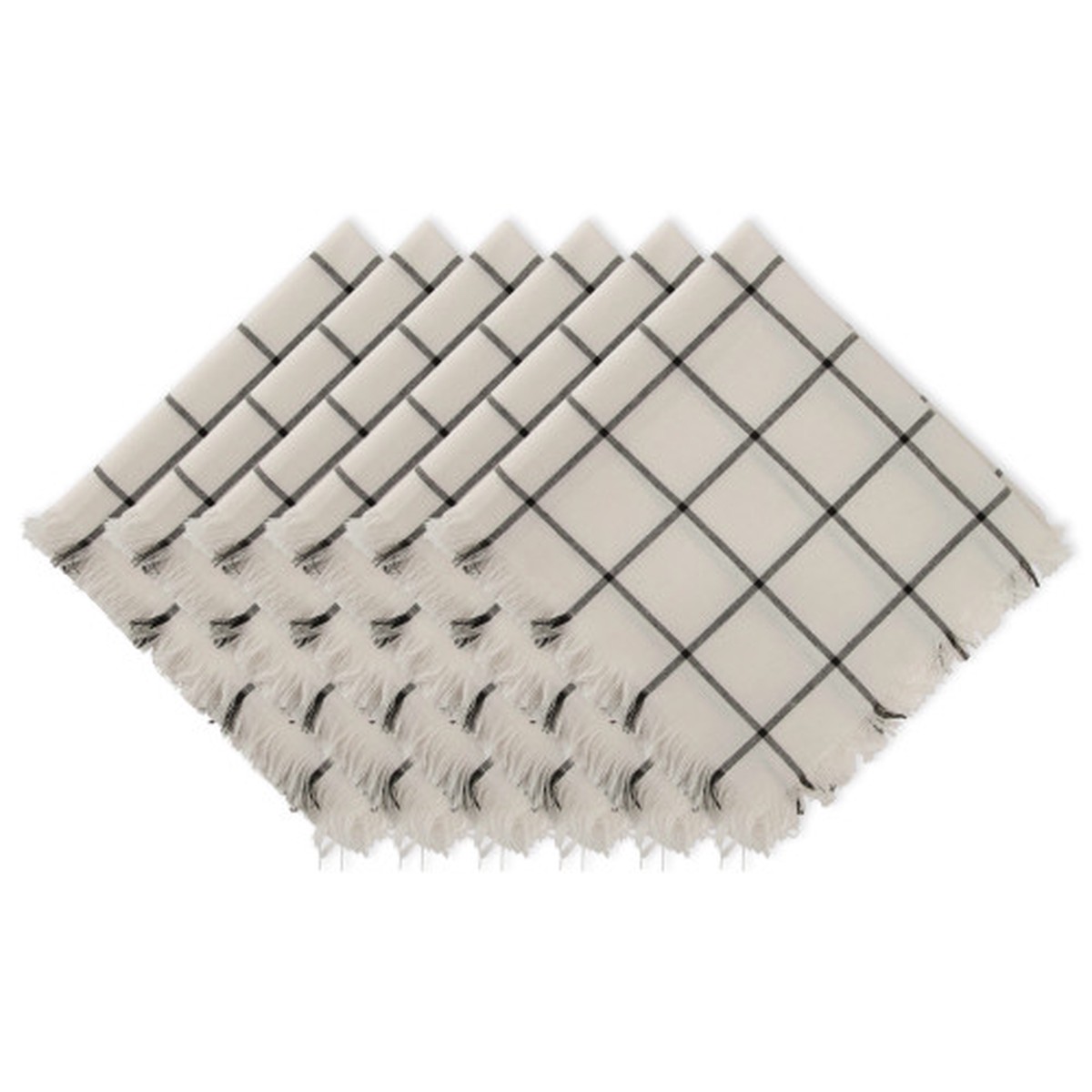 Set of 6 20" x 20" Black and White Check Fringed Napkins