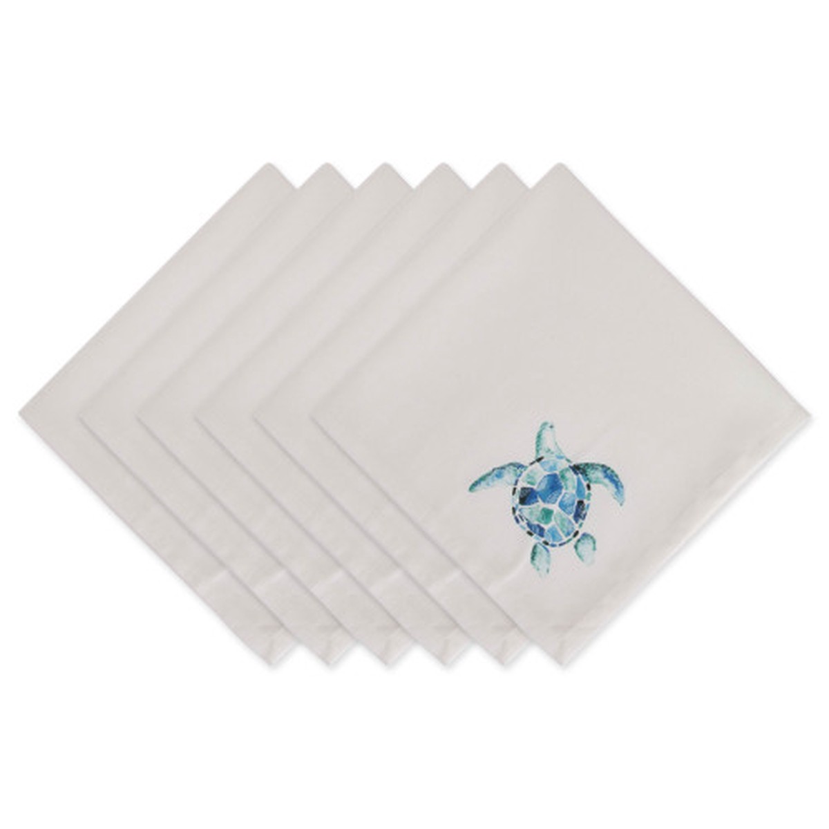 Set of 6 20" x 20" Blue and White Turtle Printed Tonal Fringe Napkins