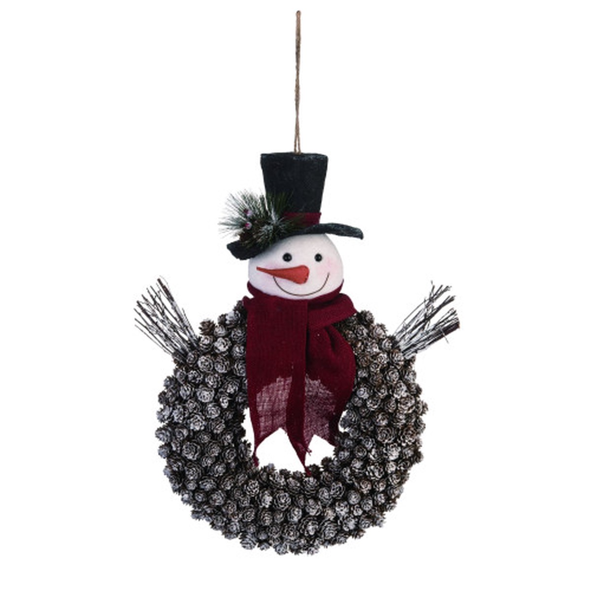 Snowman with Scarf Christmas Pinecone Wreath, 23.5-Inch, Unlit