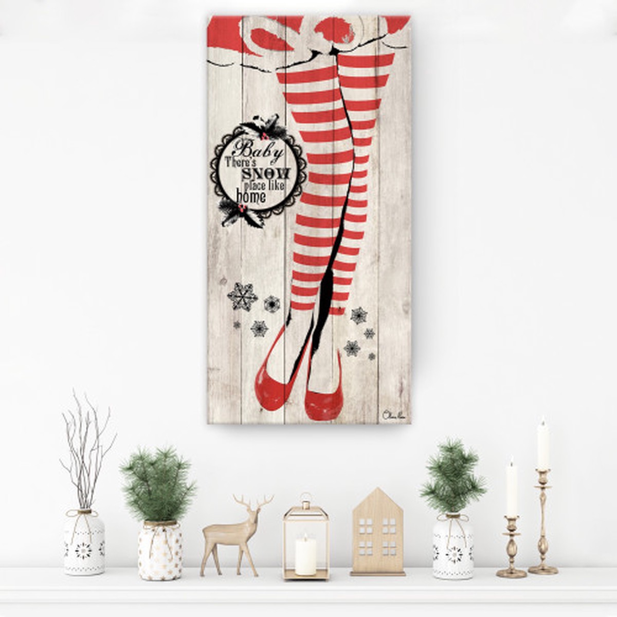 Striped Stockings Christmas Canvas Wall Art - 24" x 12"
