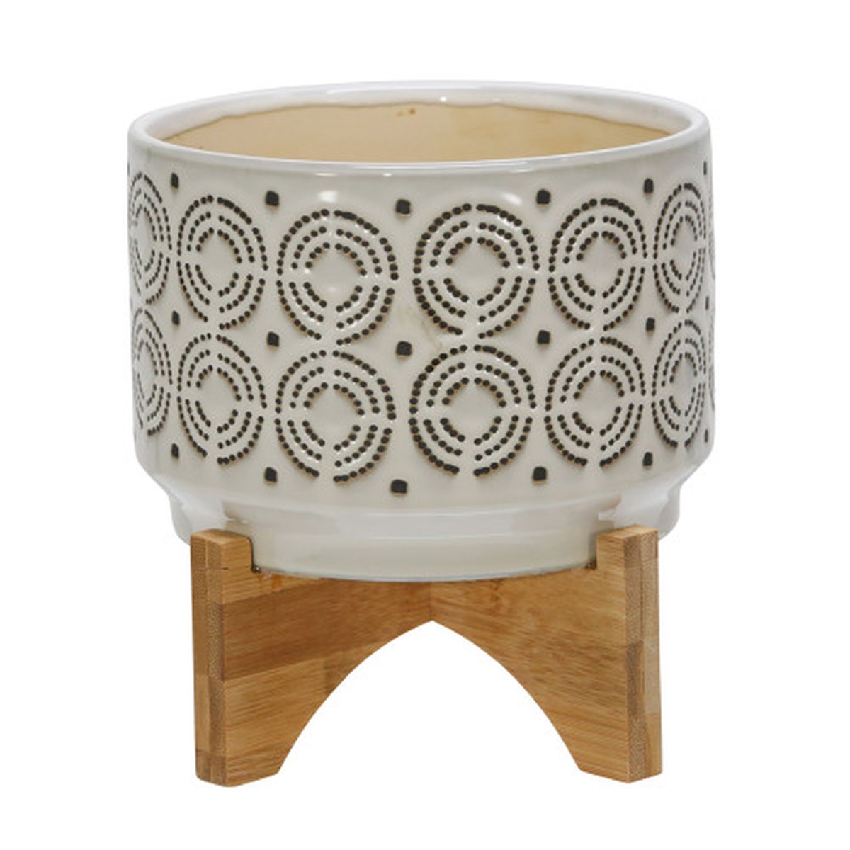 Swirl Ceramic Planter on Stand - 8" - Cream and Beige