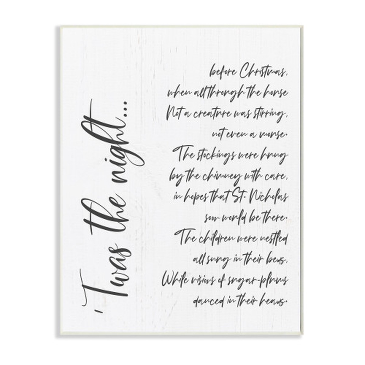 White and Black Twas the Night Quote Whimsical Christmas Rectangular Wall Plaque Art 15" x 10"