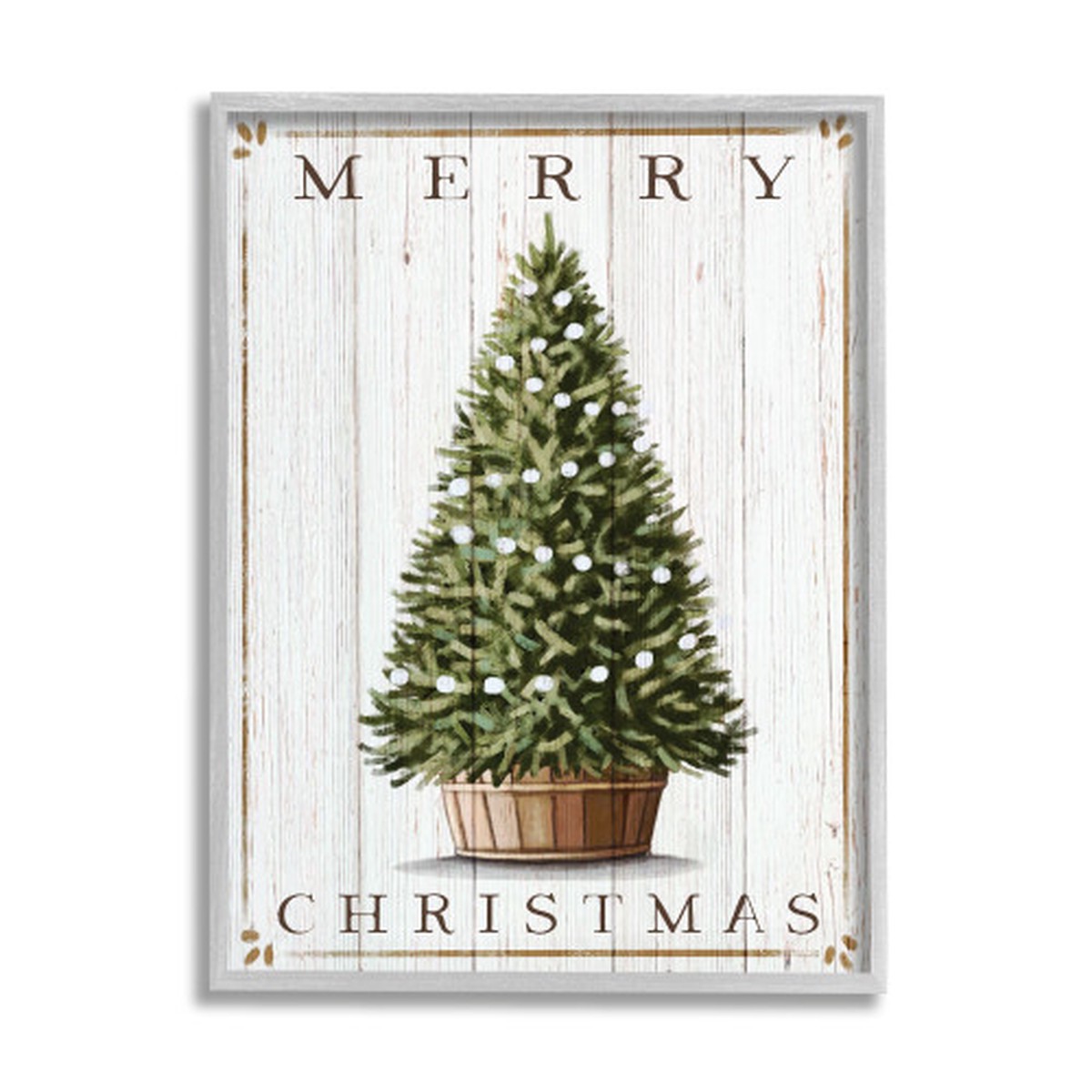 White and Green Merry Christmas Tree Oversized Black Framed Wall Art 30" x 24"