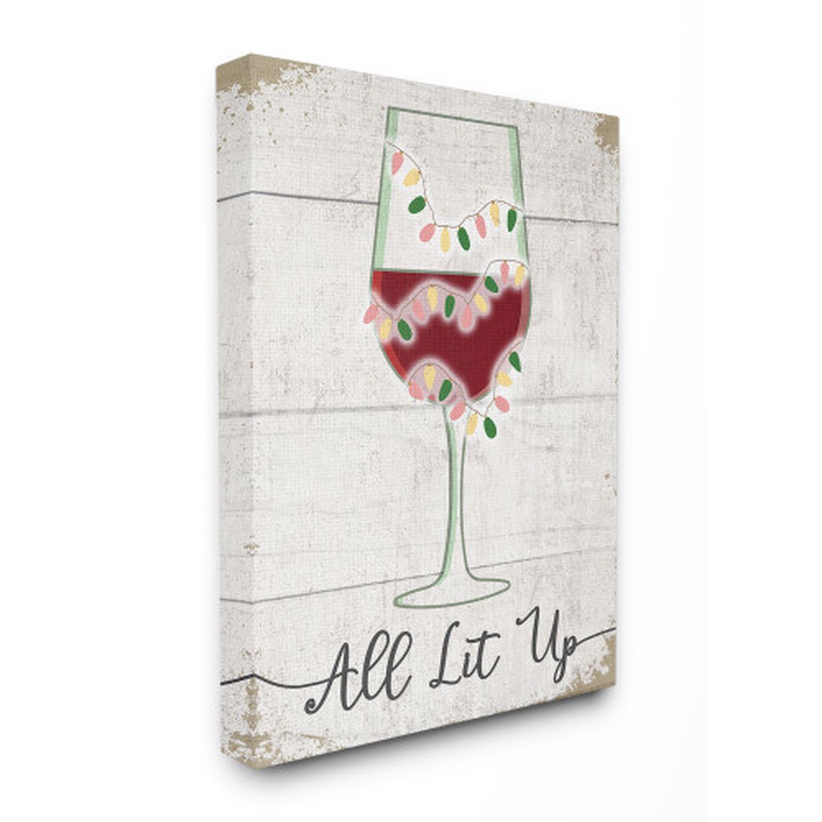 White and Red All Lit Up Wine Christmas Rectangular Stretched Canvas Wall Art Decor 30" x 24"