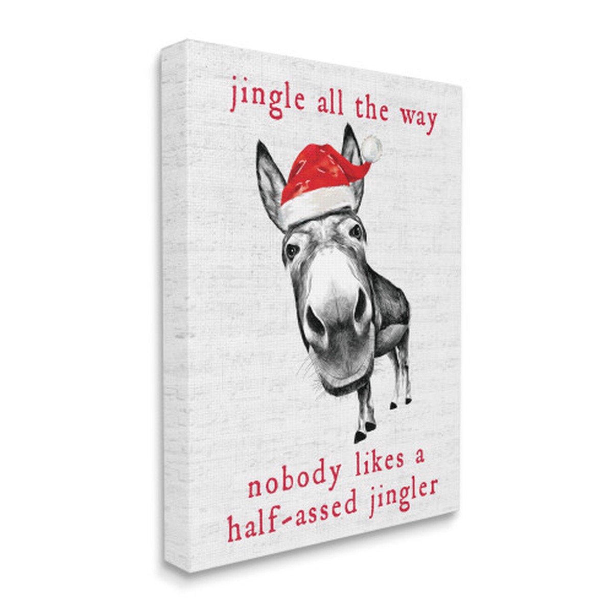 White and Red Jingle All The Way Sassy Christmas Donkey Rectangular Canvas Wall Art 48" x 36"