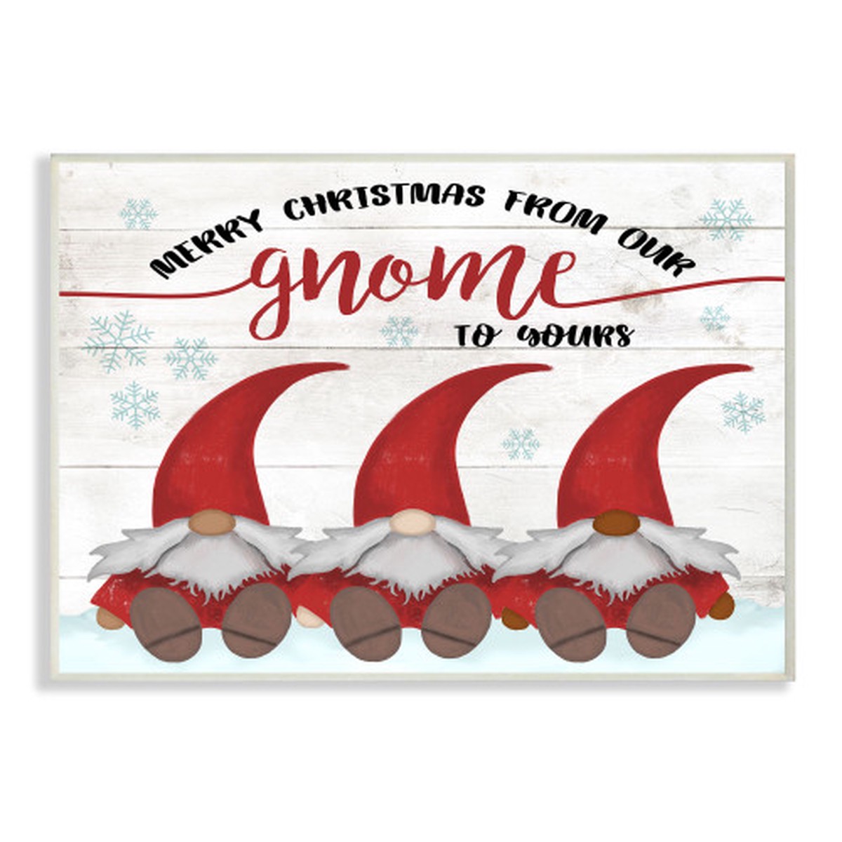 White and Red Merry Christmas Gnome Home Pun Snowflakes Rectangular Wall Plaque Art 19" x 13"