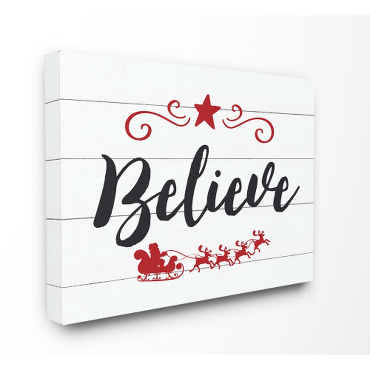 White Believe Typography with Red Sleigh and Star Rectangular Canvas Wall Art 40" x 30"