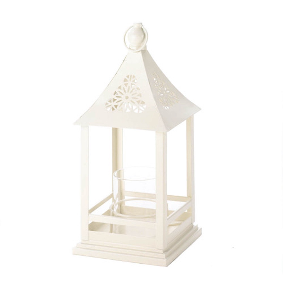 11.5″ Daisy White Contemporary Candle Lantern