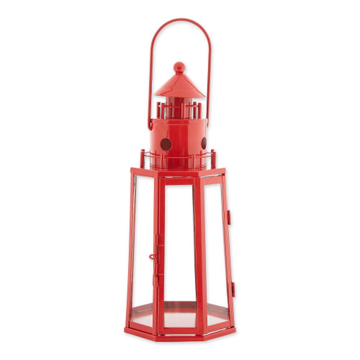 12.25″ Red and Clear Lighthouse Hanging Candle Lantern