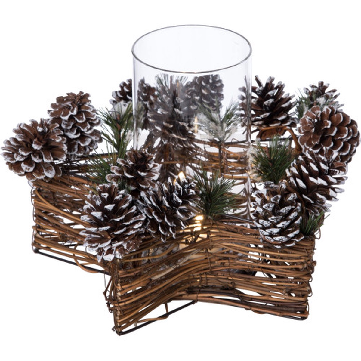 12" Star with Pinecones Christmas Twig Candle Holder