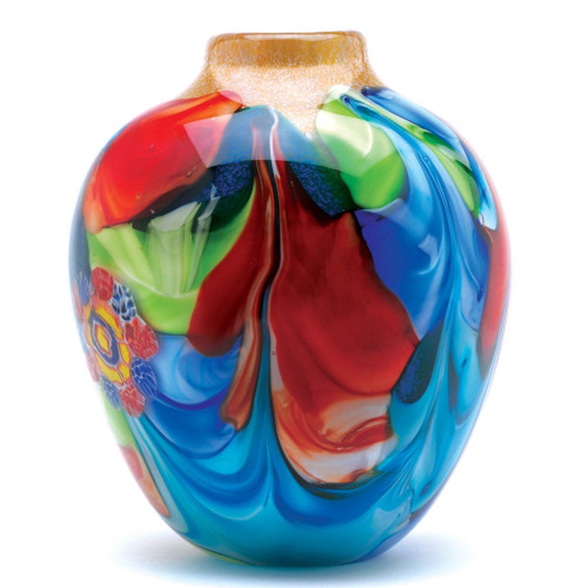 13.25" Red and Blue Contemporary Floral Jug Glass Vase