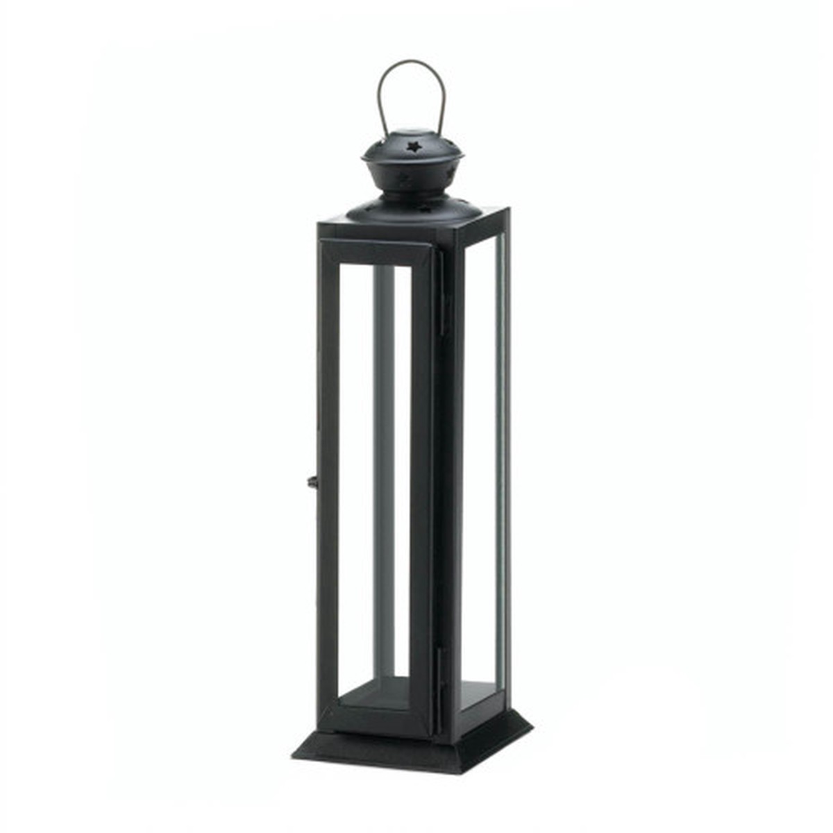 13.5″ Black and Clear Contemporary Sleek Star Candle Lantern with Hinged Door