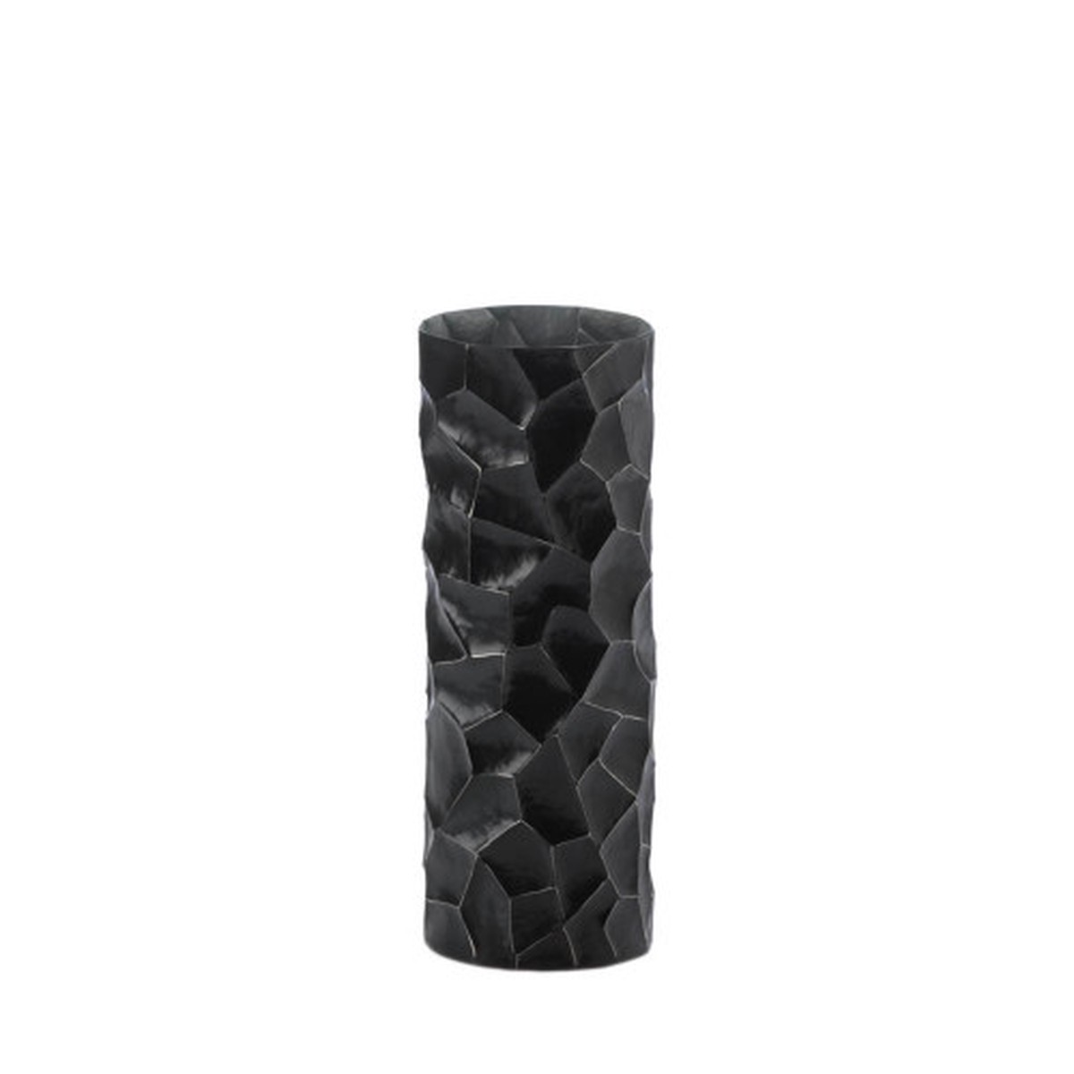 13.5" Black Contemporary Geometric Hammered Vase