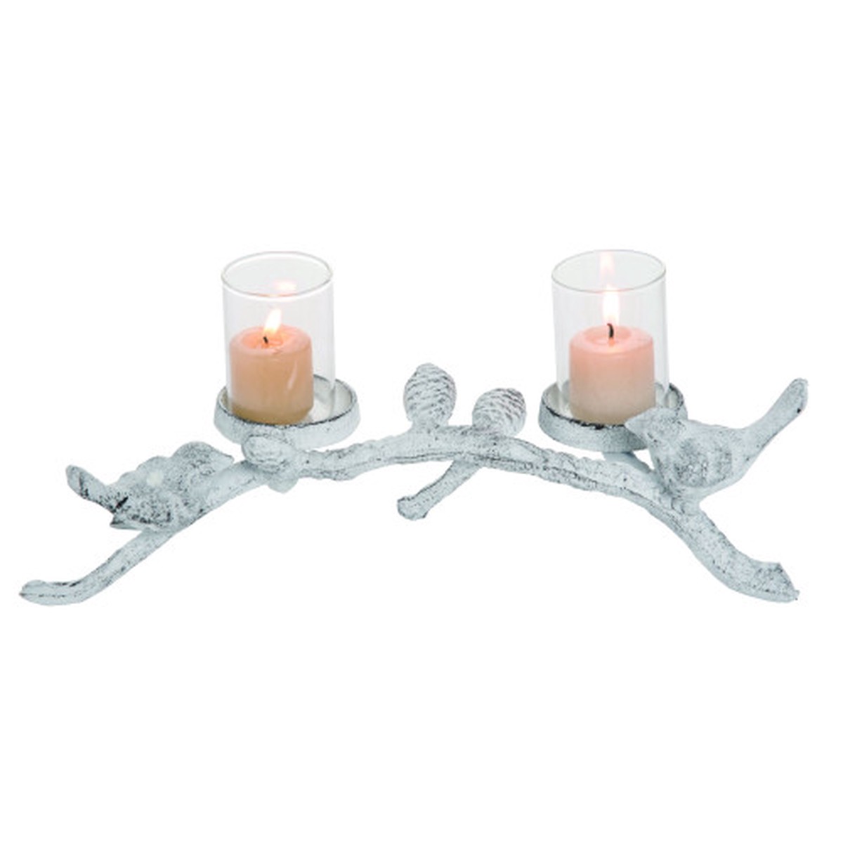 13" White and Clear Birds Christmas Candle Holder
