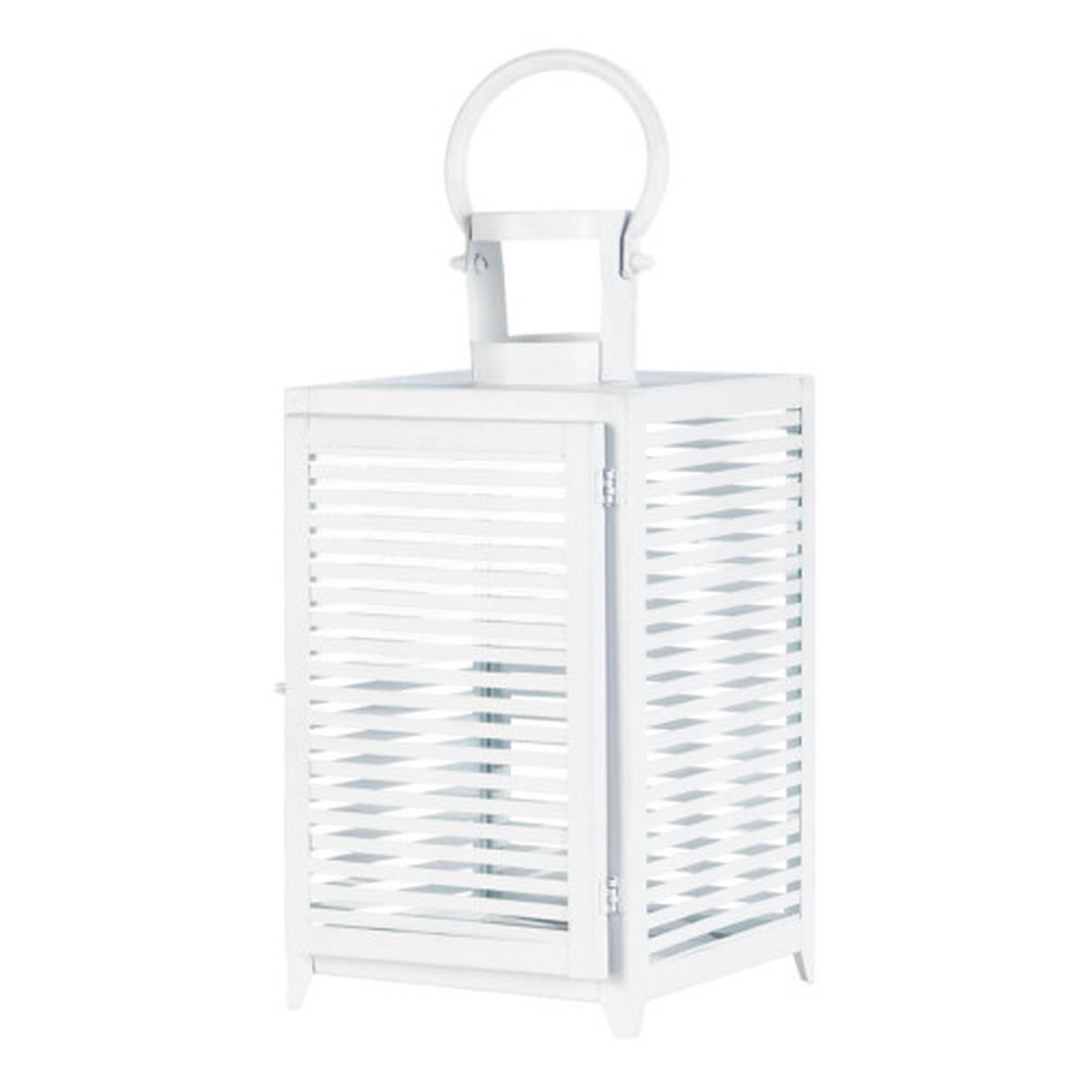 13″ White Contemporary Horizon Candle Lantern with Hanging Loop