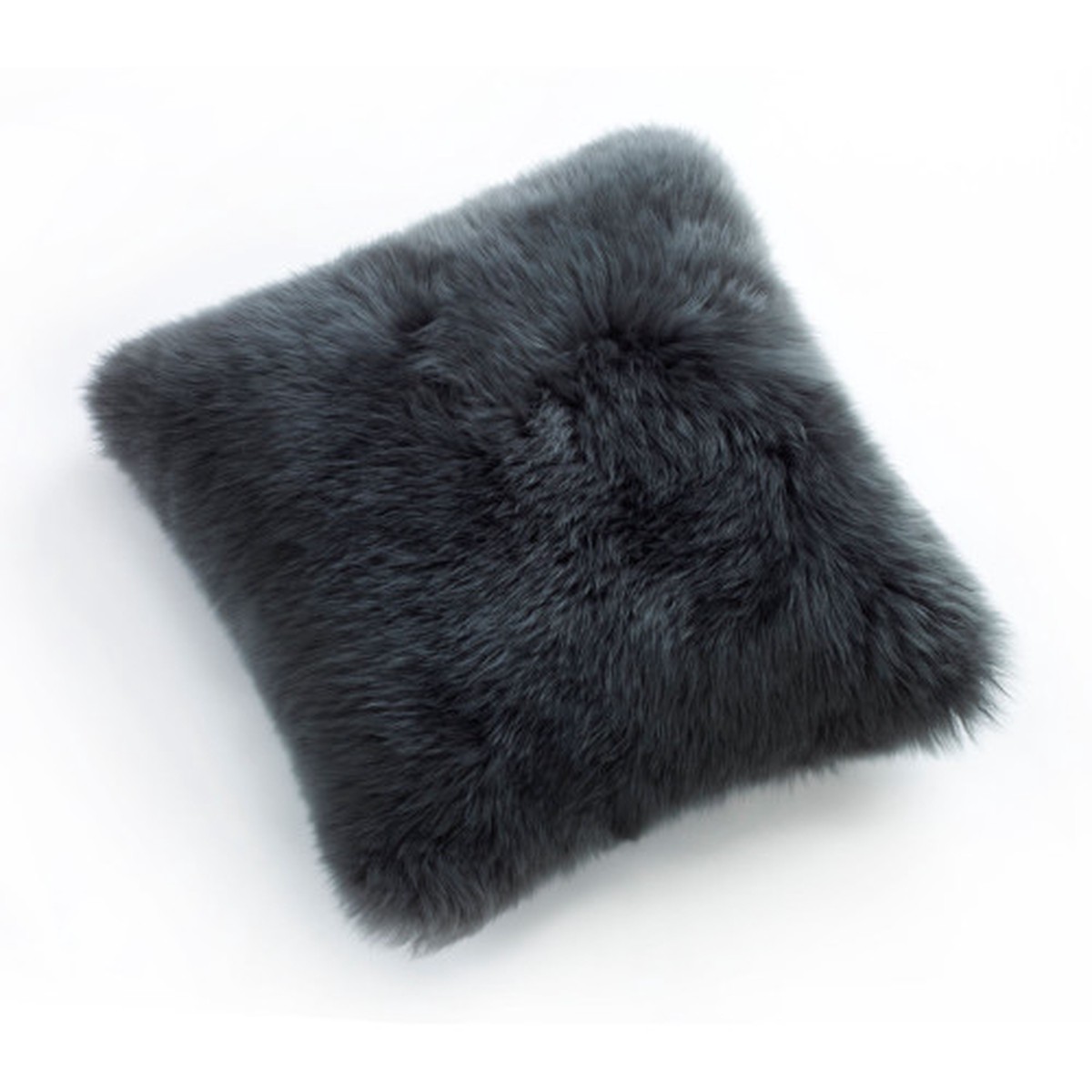 14″ Steel Gray Square Decorative Longwool Sheepskin Cushion – Wool Filler