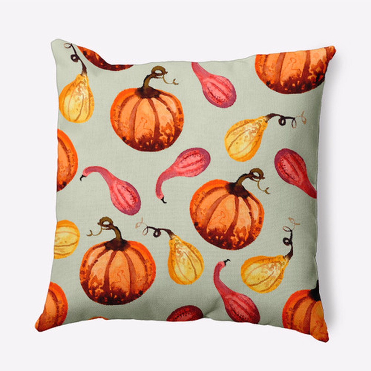 16" x 16" Orange and Pink Gourds Galore Fall Harvest Throw Pillow