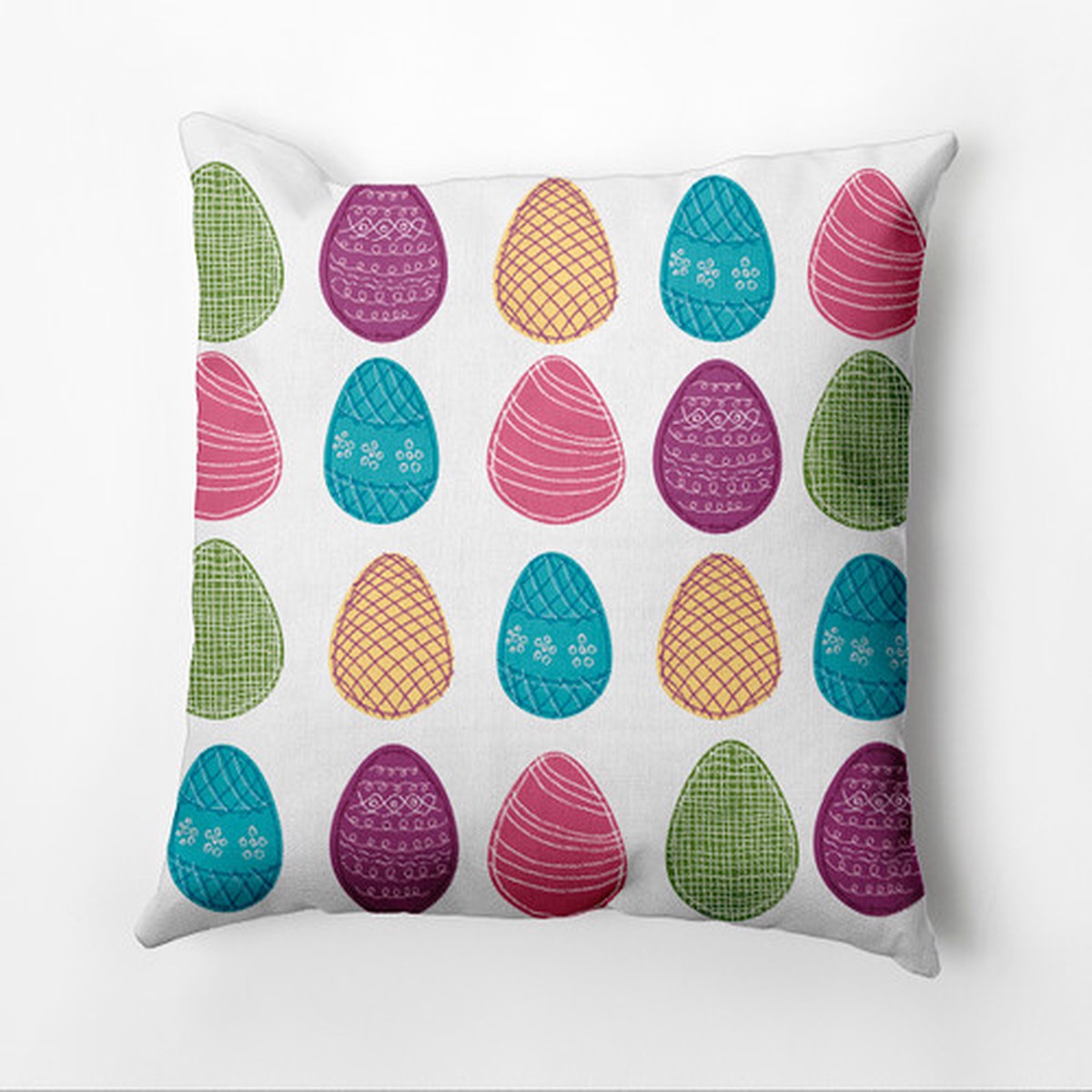 16" x 16" White and Purple Easter Eggs Ellent Throw Pillow