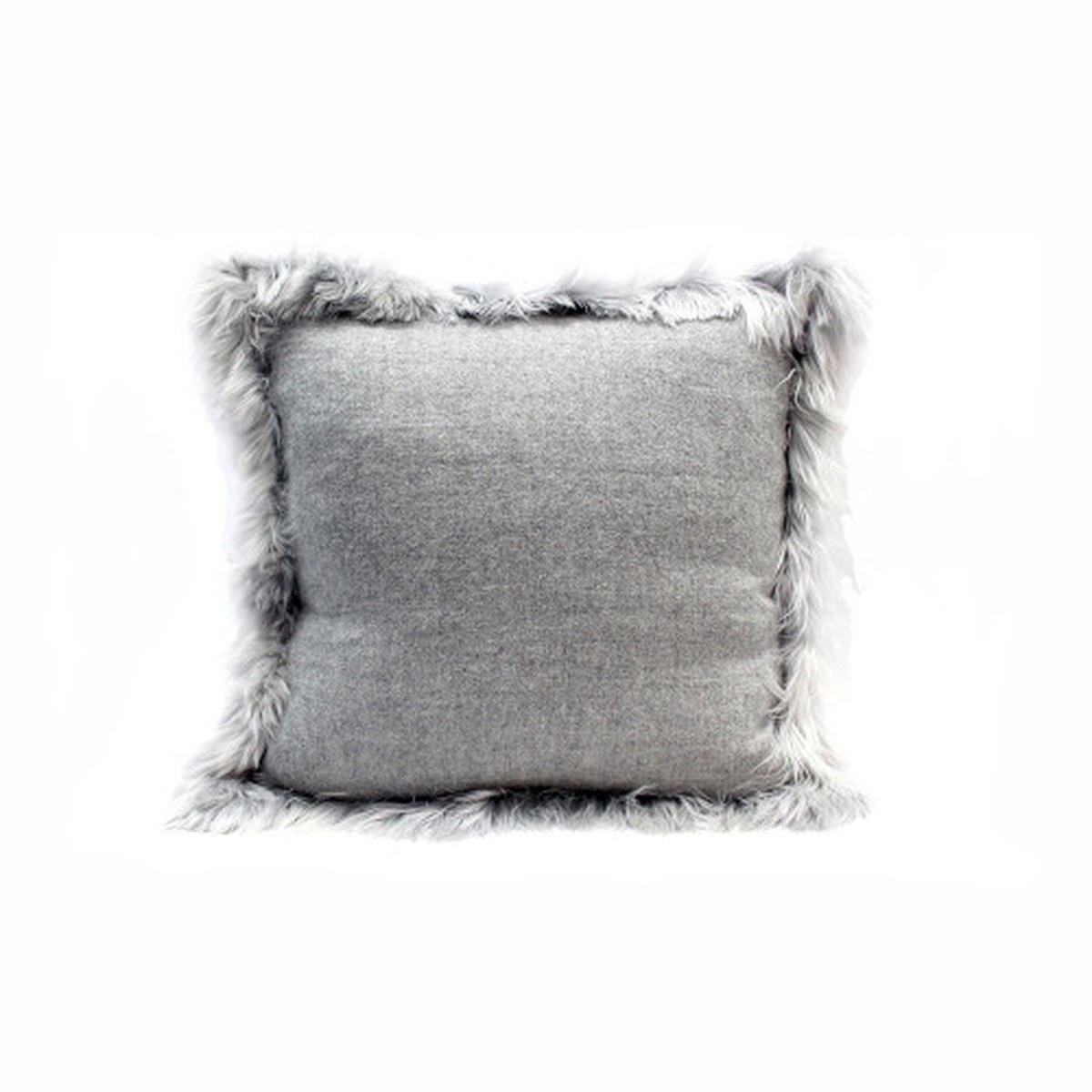18" Gray Woven Alpaca Decorative Cushion with Alpaca Fur White - Feather and Down Filler