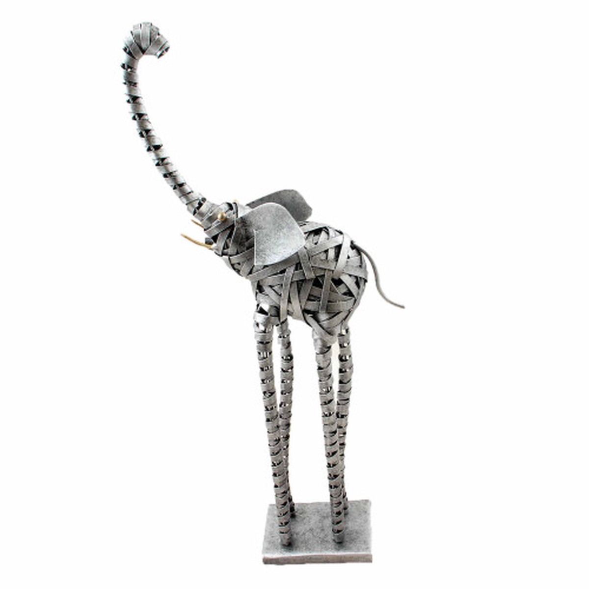 20" Antique Silver Handwoven Unique Tall Metallic Elephant Decor