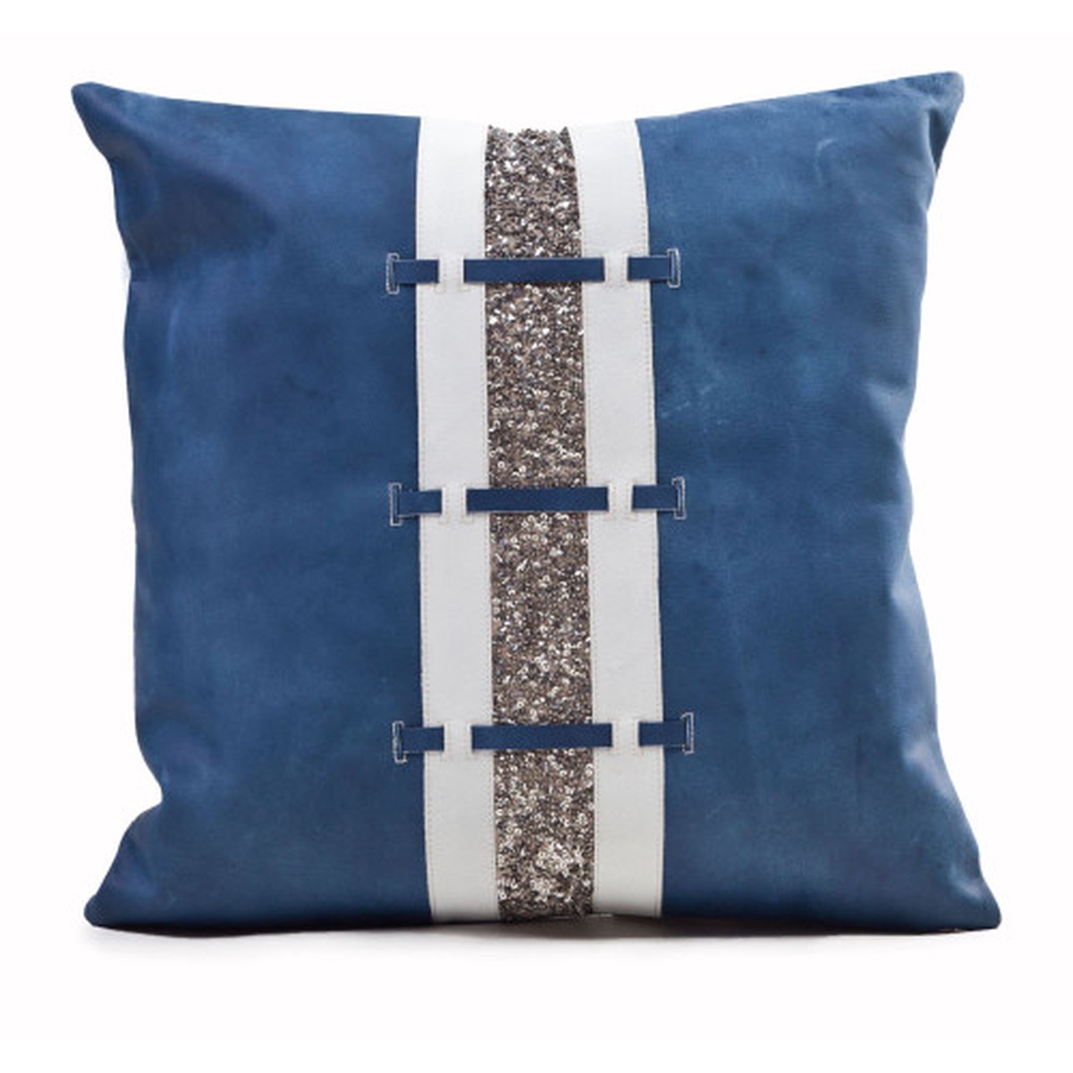 20" Blue and Cream White Throw Pillow - Feather and Down Filler