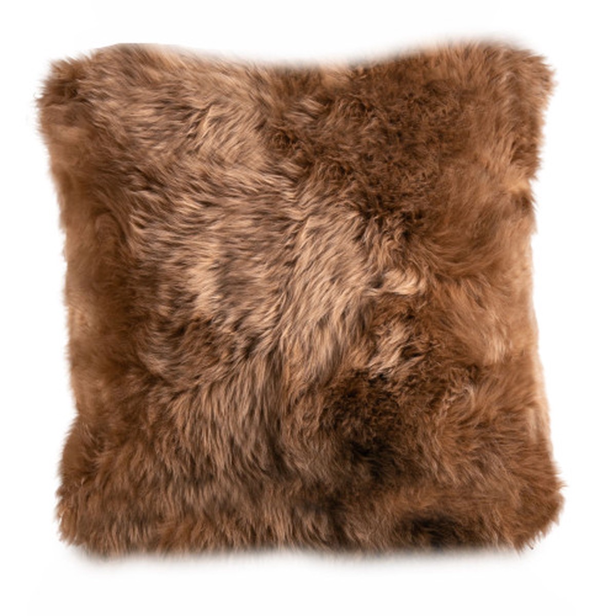 20" Brown Square Decorative Longwool Sheepskin Cushion - Wool Filler