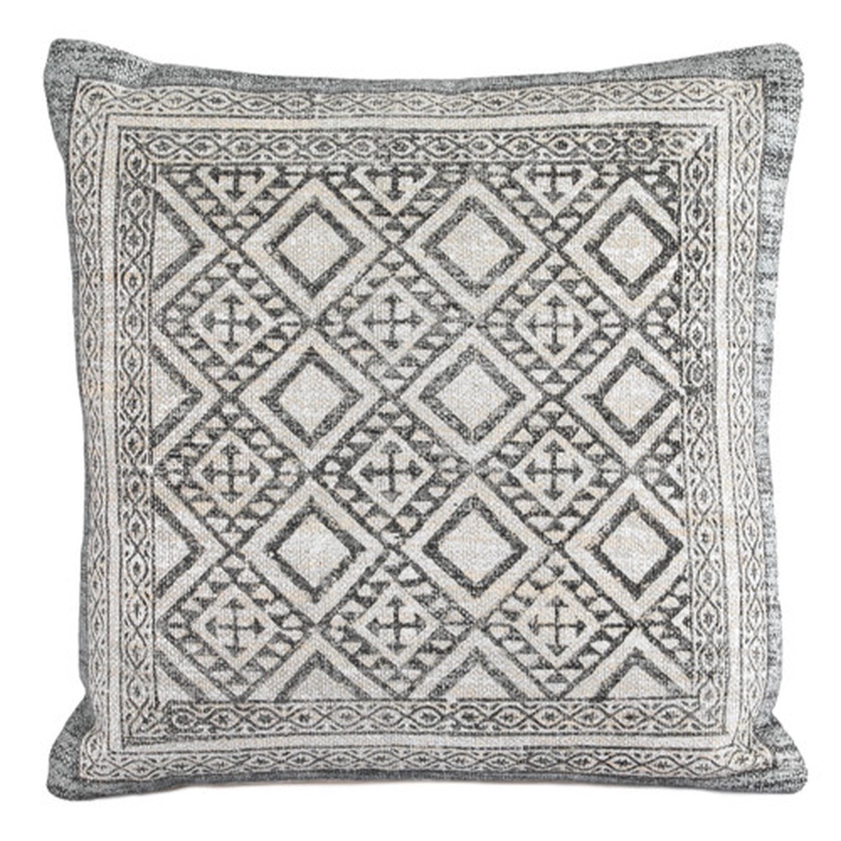 20" Gray and White Decorative Square Cotton Cushion - Feather and Down Filler