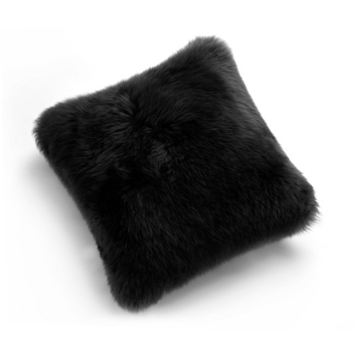 24" Black Square Decorative Longwool Sheepskin Cushion - Wool Filler