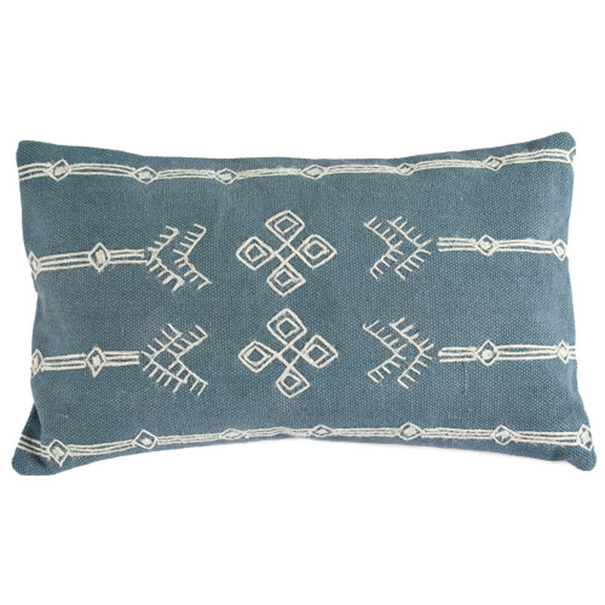 24" Blue and White Decorative Cotton Cushion - Feather and Down Filler