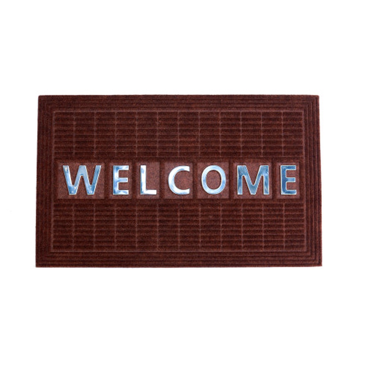 30" Wine Red and Silver Rectangular "WELCOME" Rubber Mat