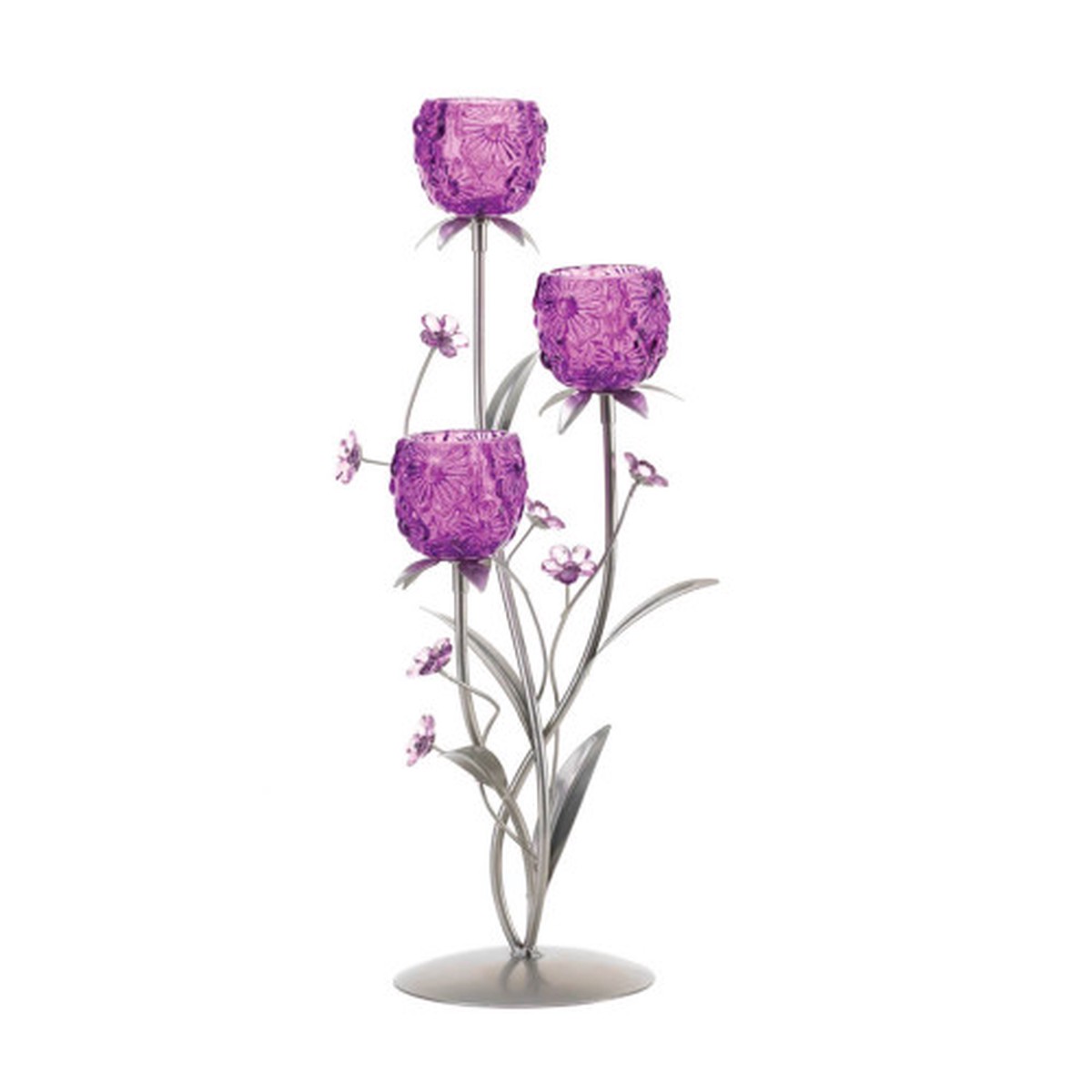 Fuchsia Blooms Candle Holder - 17.75" - Purple and Silver