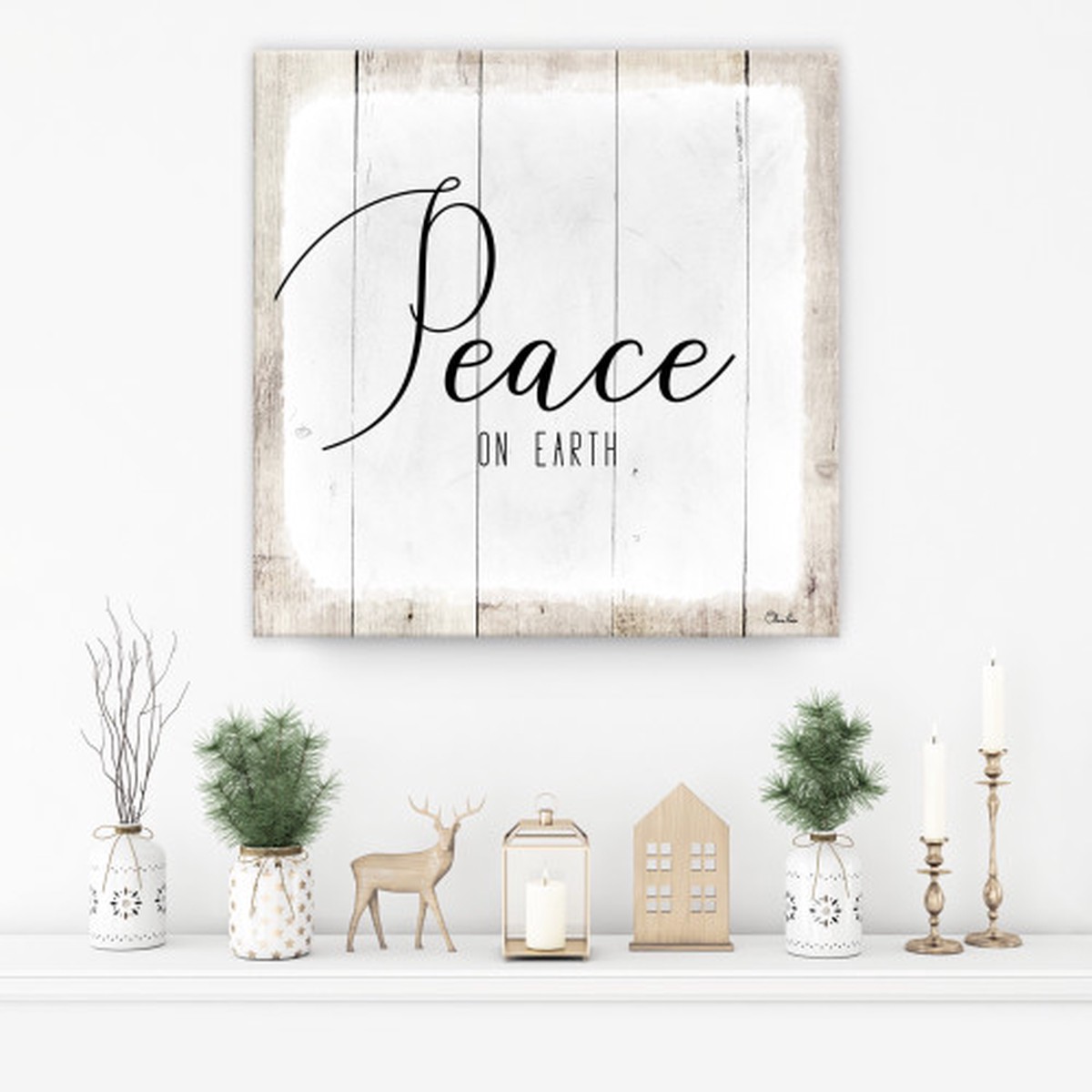 Peace on Earth Christmas Canvas Wall Art - 12" x 12"