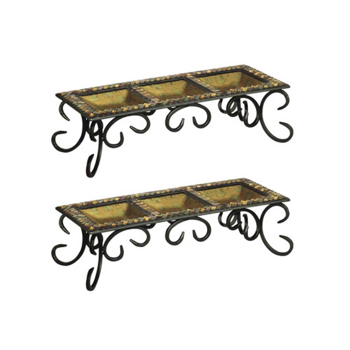 Set of 2 Herringbone Mosaic Zigzag Candle Holders 12"