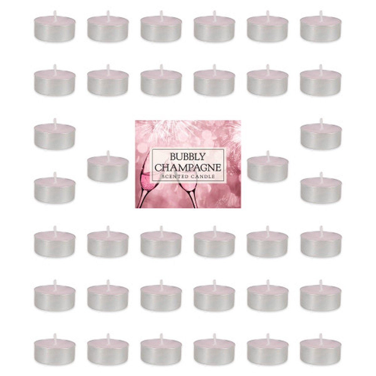 Set of 36 1.5" Pink and White Bubbly Champagne Tealights