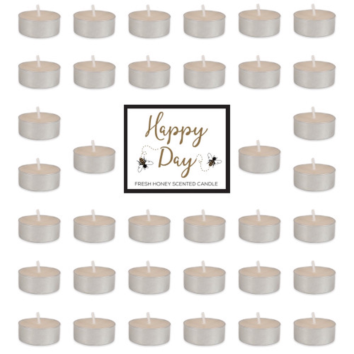 Set of 36 1.5" Yellow, Black, and White Happy Day Honey Tealights
