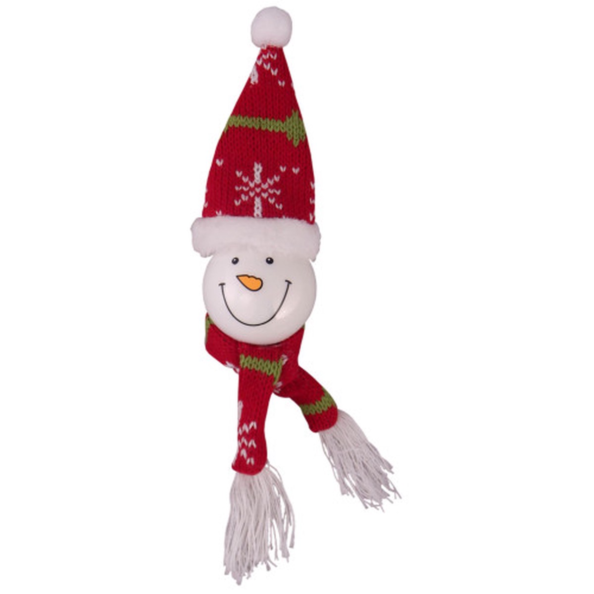 10″ Red and White Snowman Head with Red Knitted Hat Christmas Ornament