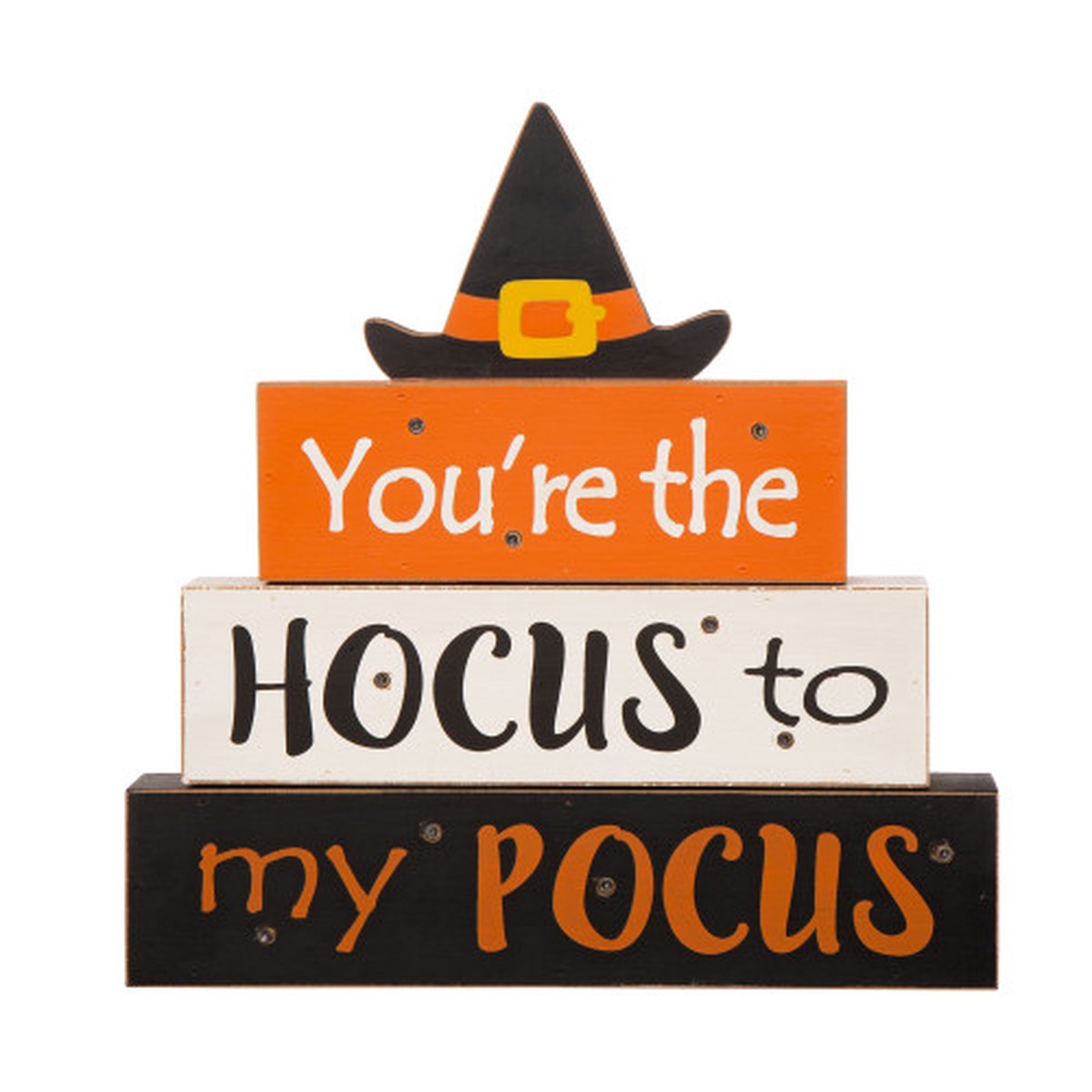 11.5″ Black and White Halloween Lighted Witch/Word Block Decor