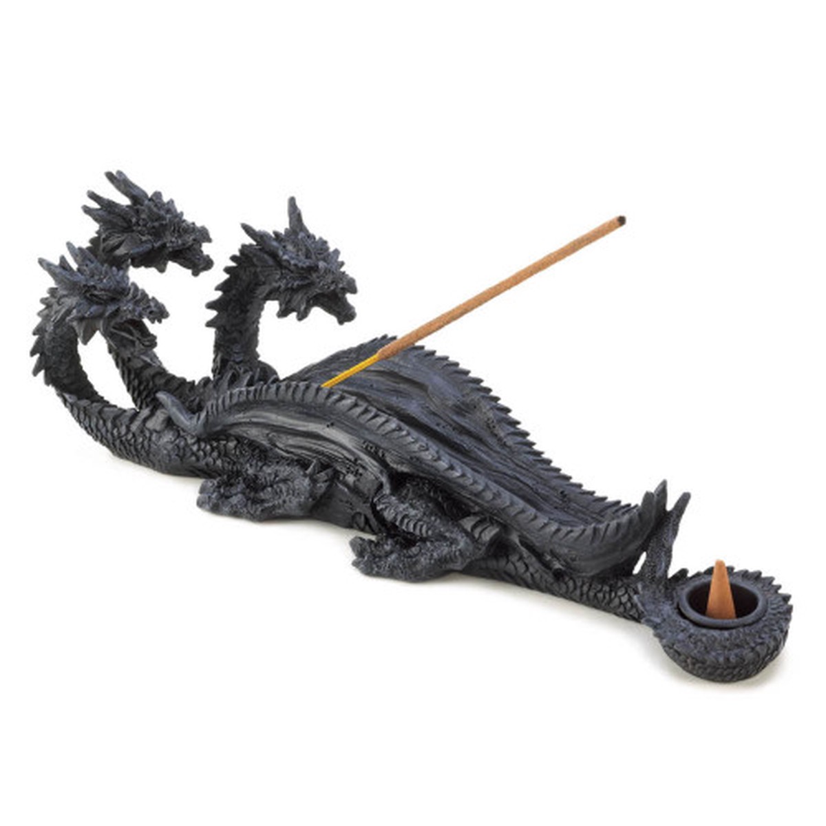 11.5″ Charcoal Gray Triple-Head Dragon Incense Burner
