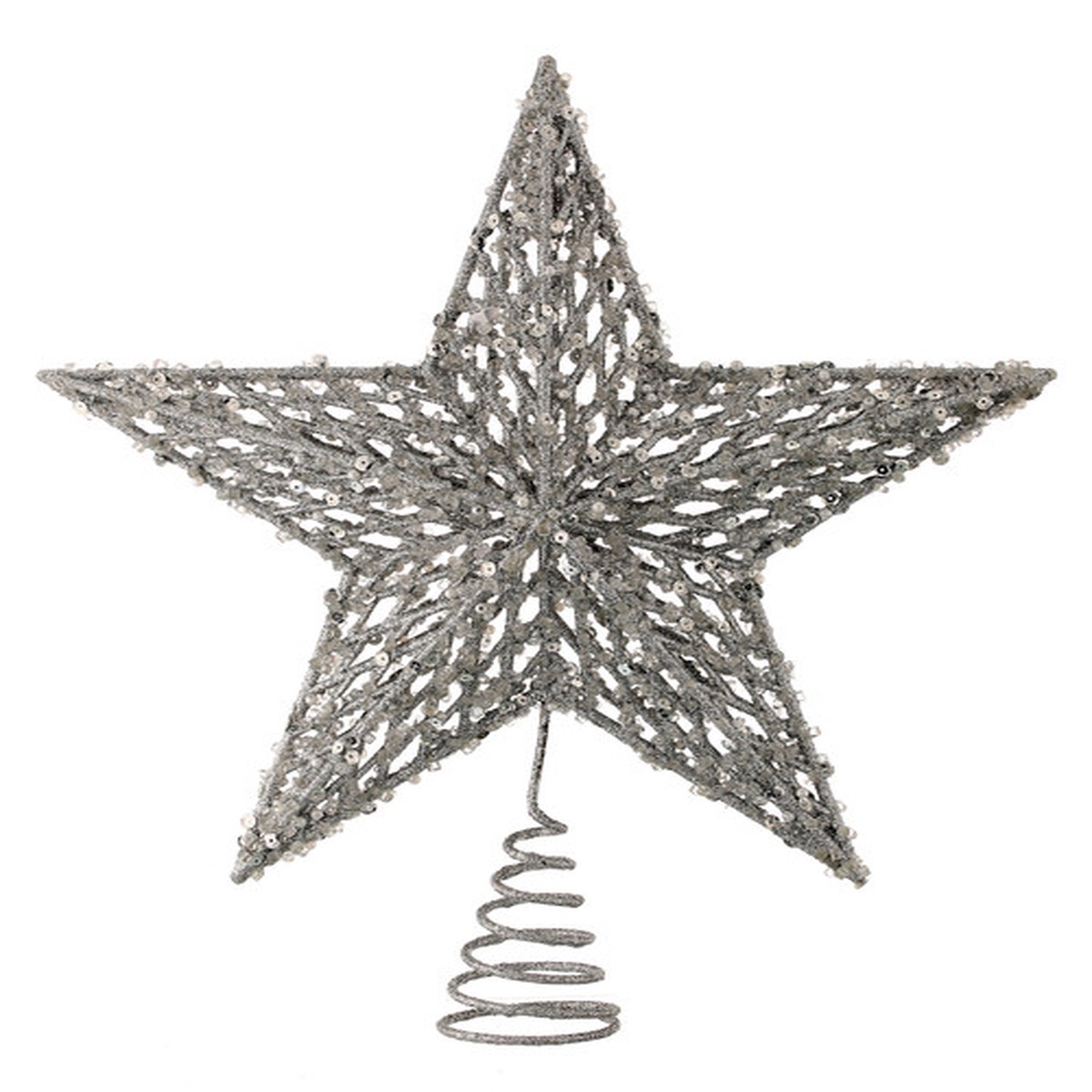13" Silver Sequin Glitter Star Christmas Tree Topper, Unlit