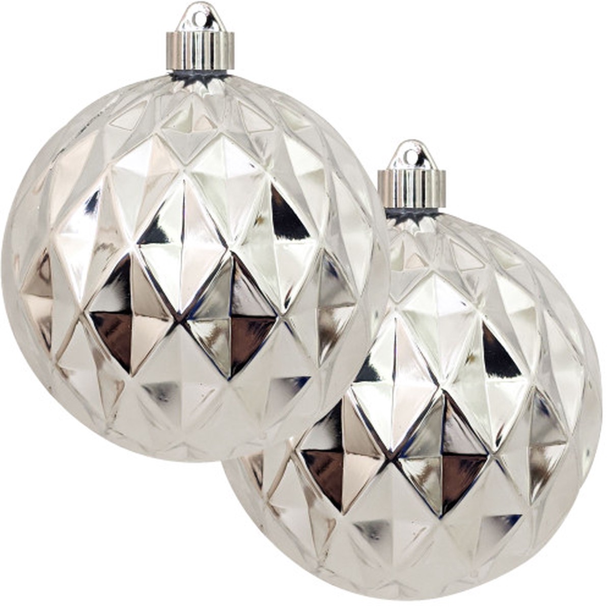 2ct Looking Silver Glass Finish Shatterproof Christmas Diamond Ball Ornament 6" (150mm)